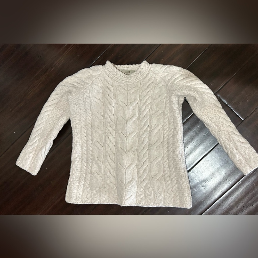 Aran Sweater Market Women's 100% Merino Wool Cable Knit Sweater - Cream S -notes